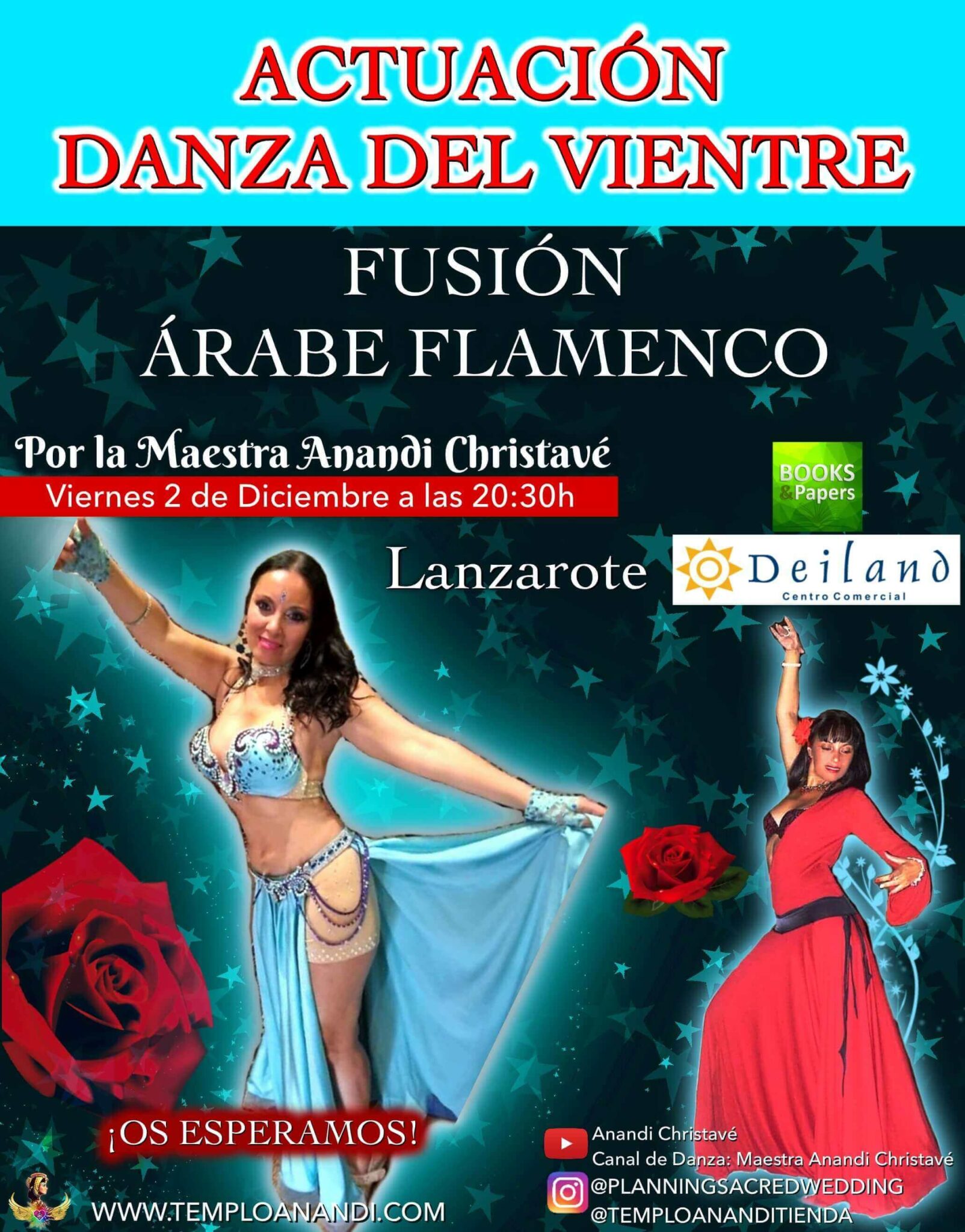 Actuación de Danza del Vientre fusión árabe flamenco por la Maestra Anandi Chirstavé en Lanzarote