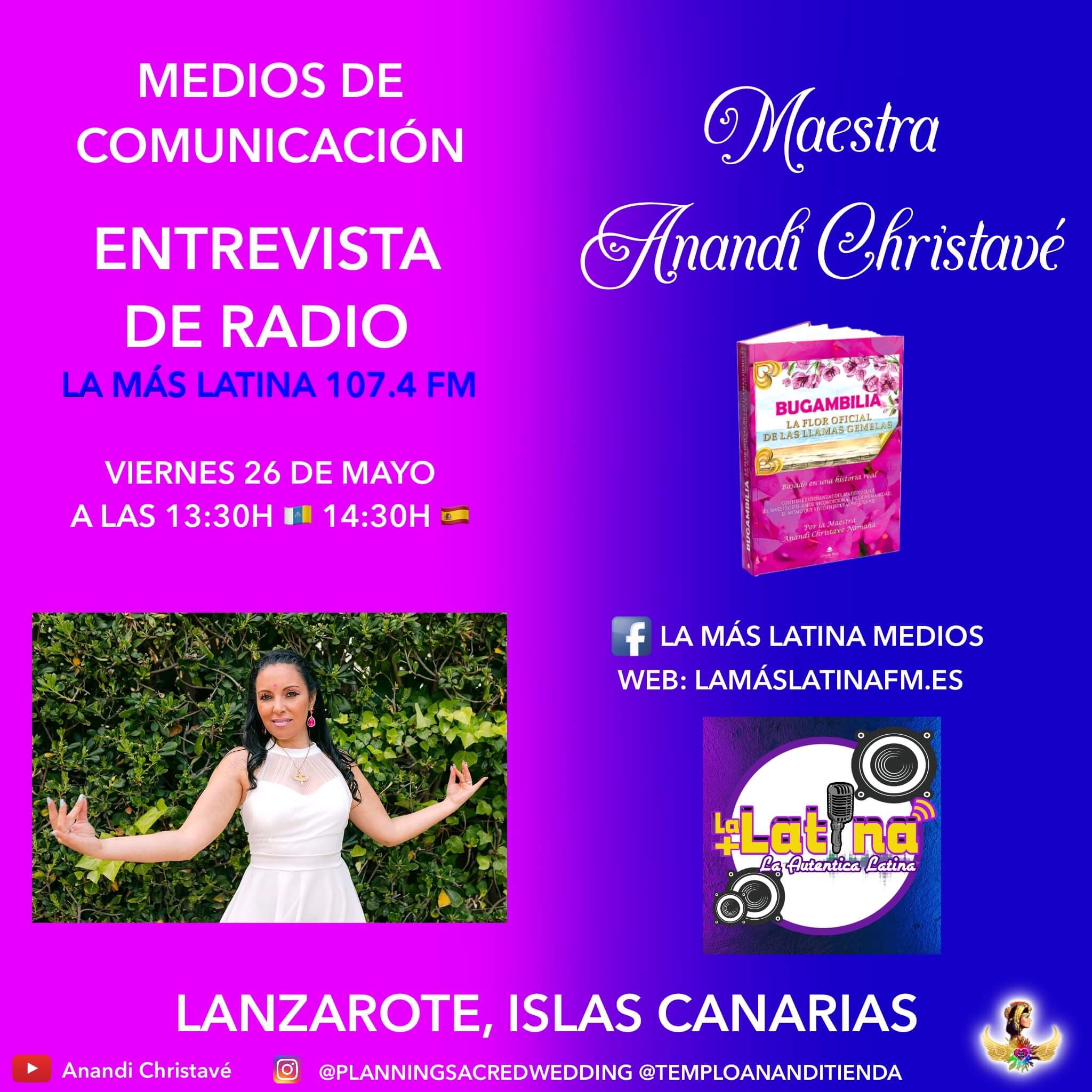 Entrevista de radio a la Maestra Anandi Christavé por radio "La más Latina"